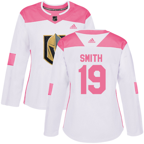 Adidas Golden Knights #19 Reilly Smith White/Pink Authentic Fashion Women's Stitched NHL Jersey - Click Image to Close